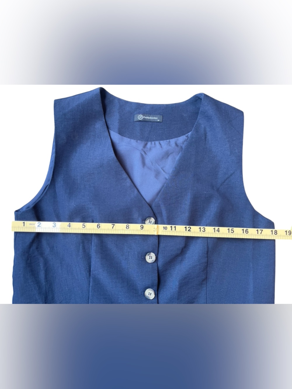 Navy 2 Piece Set Button Down V Neck Sleeveless Waistcoat Top & Shorts - Medium - Picture 9 of 15